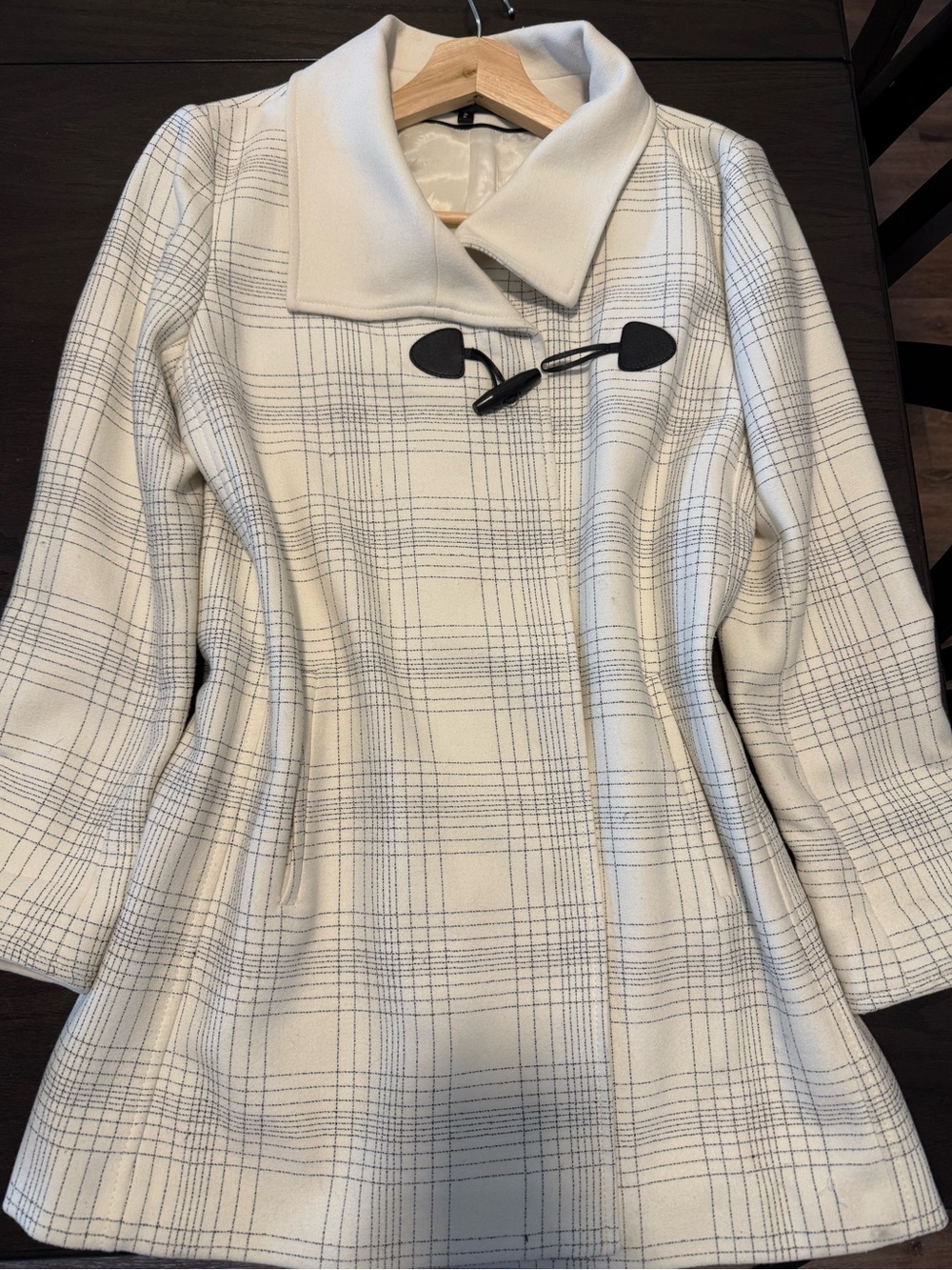 Julio Cream Plaid Long Sleeve Toggle Coat Dress
